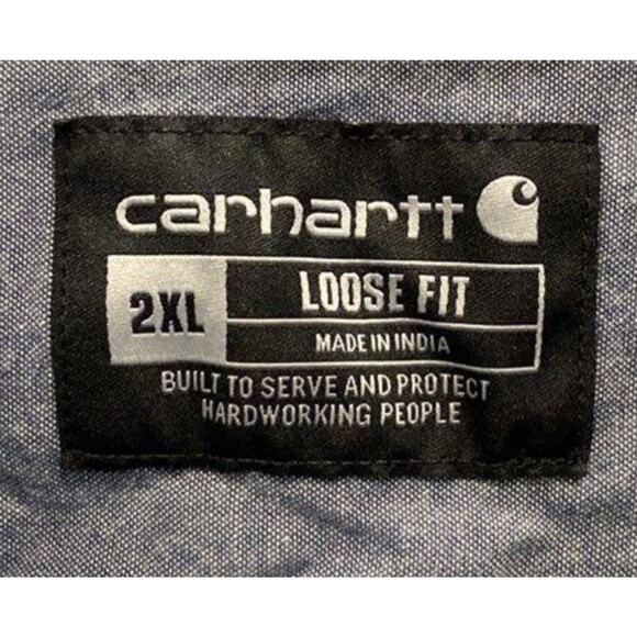 Carhartt Chambray Demin Button Up Long Sleeve Shirt Loose Fit Streetwear 2XL - Picture 2 of 6